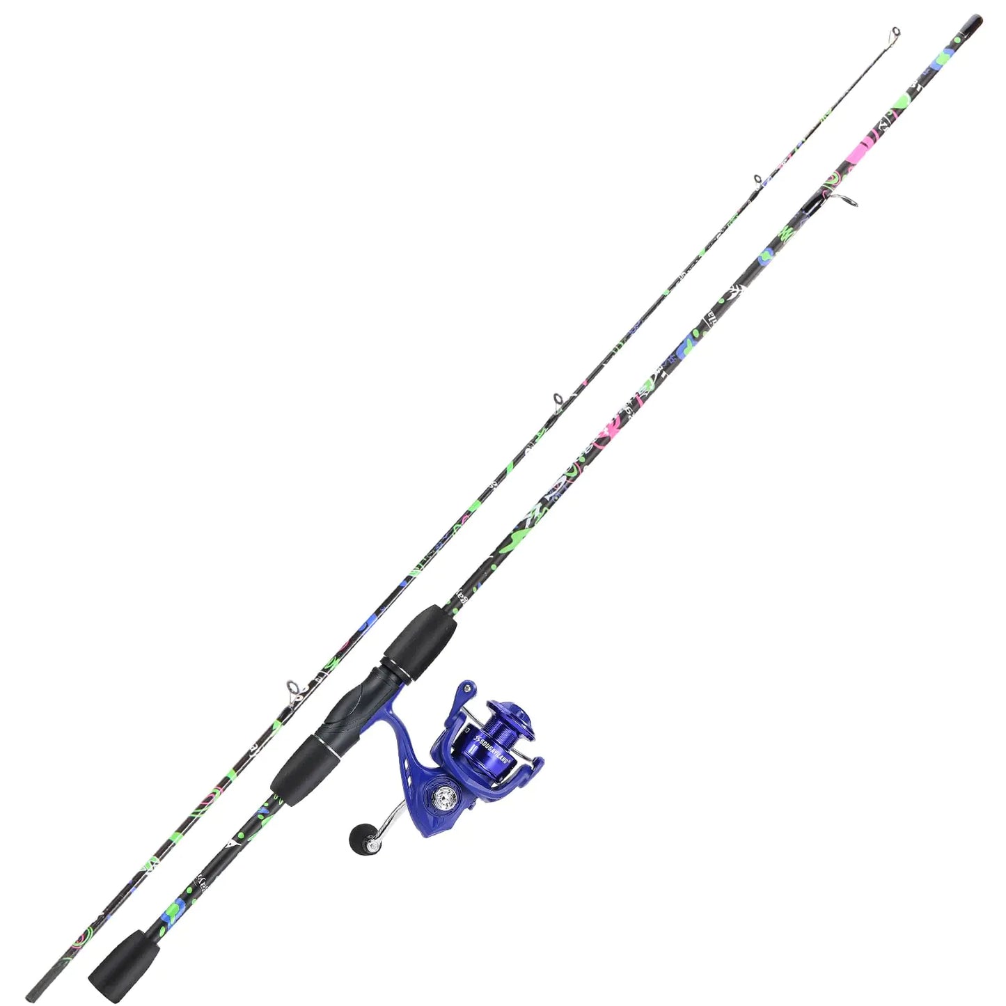 Fishing rod and reel set on a white background